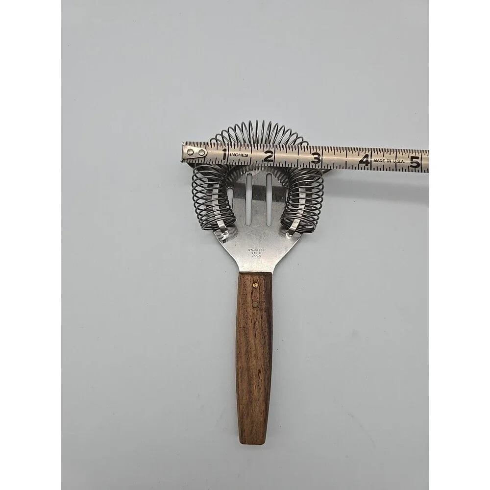 MCM Vintage Bar Tool Cocktail Strainer Stainless Steel Barware Japan Wood Handle